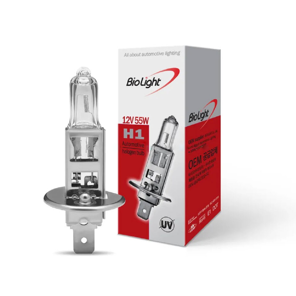 لامپ هالوژن H1 با 55 وات، 12 ولت چراغ جلو و مه شکن با پایه گرد بدون خار تک (BioLight Made In Korea)