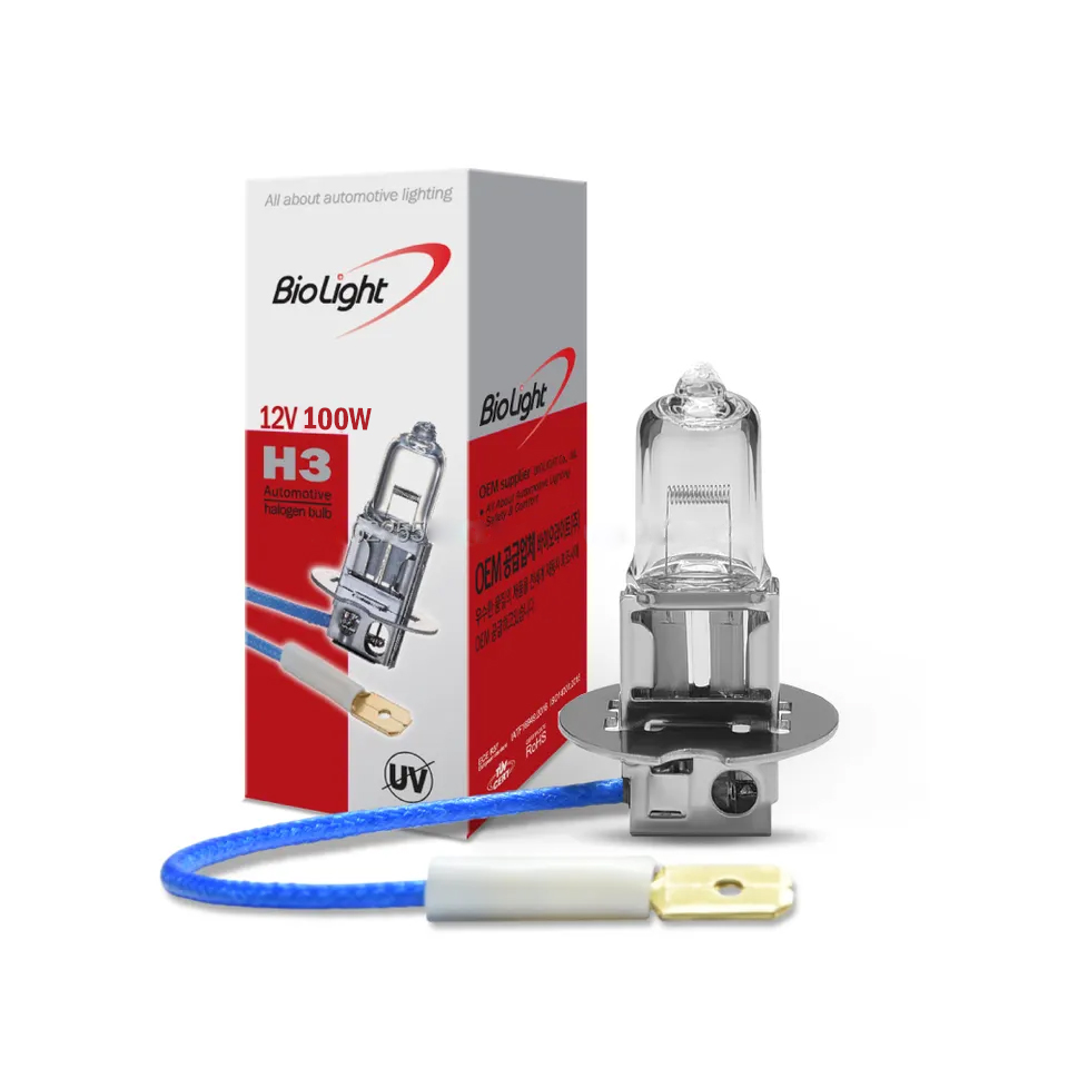 لامپ هالوژن H3 با 100 وات، 12 ولت چراغ مه شکن جلو با پایه گرد بدون خار تک پایه با سیم