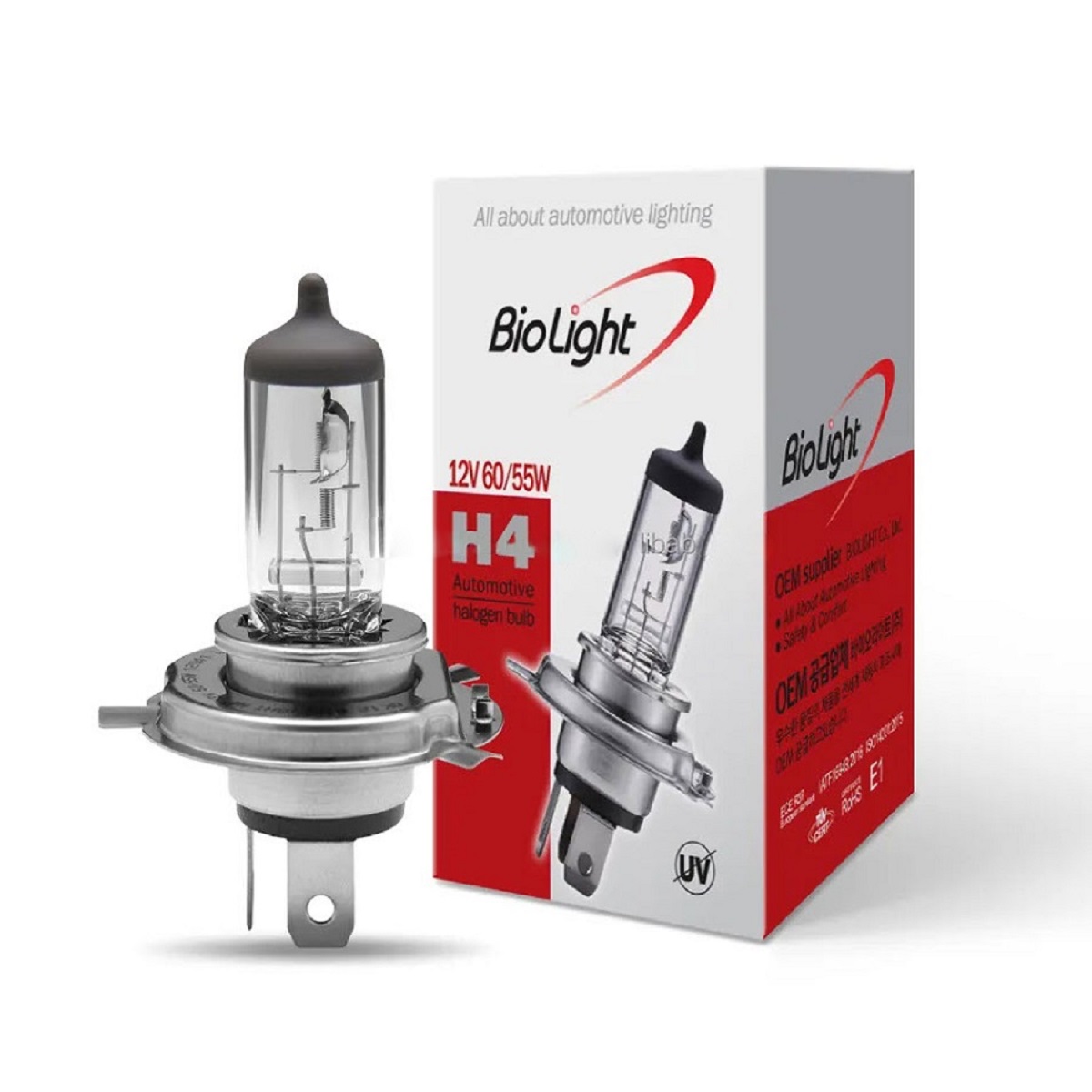 لامپ هالوژن H4 با 55/60 وات 12 ولت چراغ جلو با پایه گرد 3 خار 3 پایه بدون سیم ( Made In Korea)